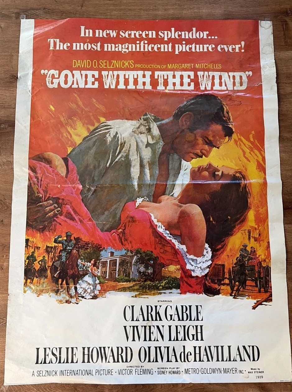 1967 Vintage “Gone With The Wind” Original Theatrical Movie Poster. Super Rare