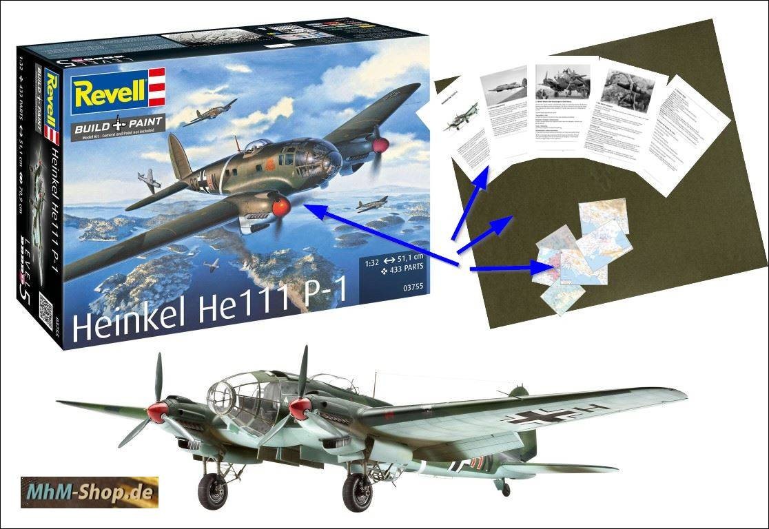 Revell / Heinkel He 111P-1 + 6 maps + tarpaulin + A-4 history 1:32