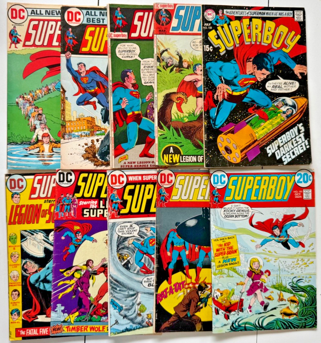 Vintage Lot Of 10 Silver/Bronze Age Superboy Comics DC Comics 1969-1973