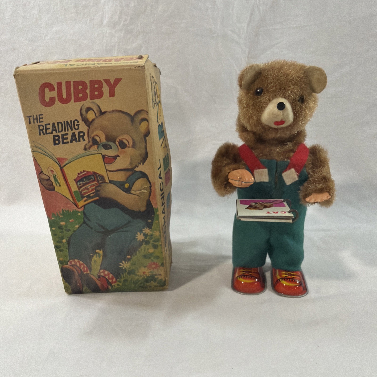 Vintage 1955 Alps Wind-Up Cubby the Reading Bear Japan Working w/ Key & Box B14 Vintage 1955 Alps Wind-Up Cubby the Reading Bear Japan Working w/ Key & Box B14