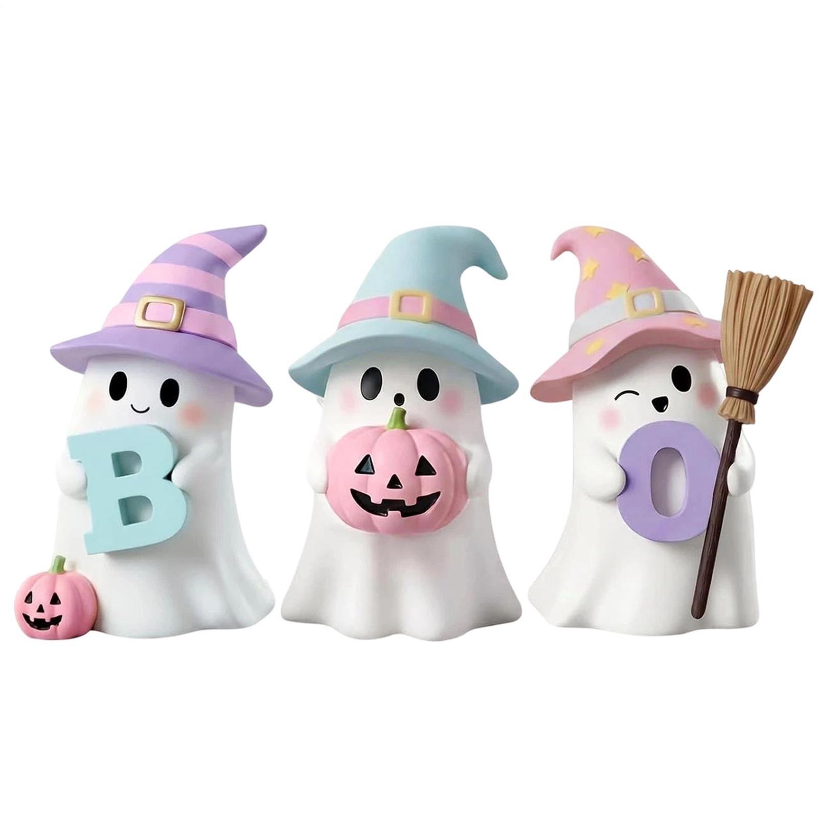 3Pcs Pastel Halloween Ghost Figurines 4 Inch Resin Cute Ghost Halloween Decor