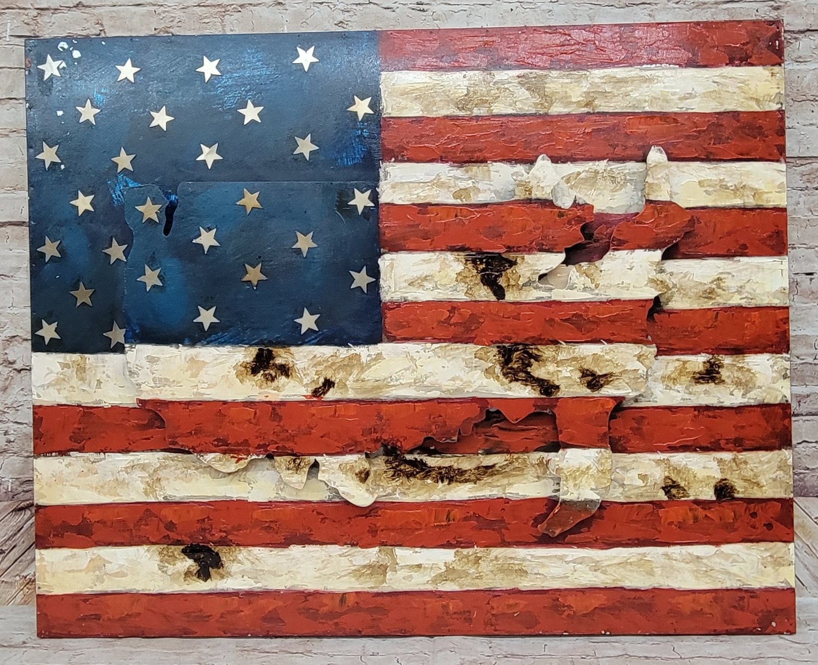 Metal American Flag | Rustic Wavy American Flag | Wood Wall Art | 3D Rustic Art