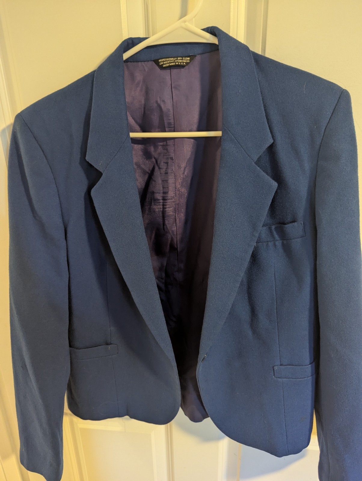 VTG Carlisle Women\'s Blue Double Breasted Wool Blazer Blue With Purple Liner 14