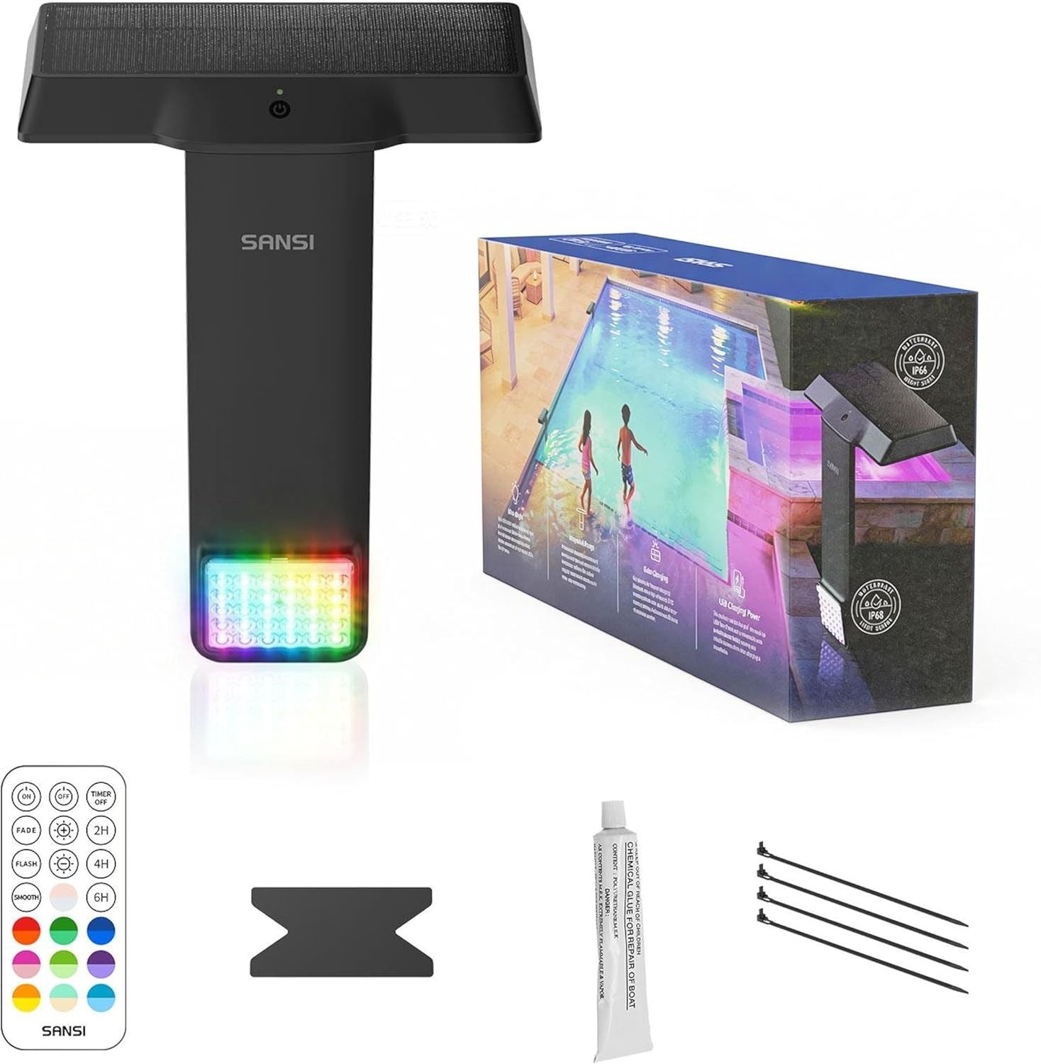 SANSI RGB Pool Lights Led Submersible Lamp IP68 Inground & Above Ground W/Remote