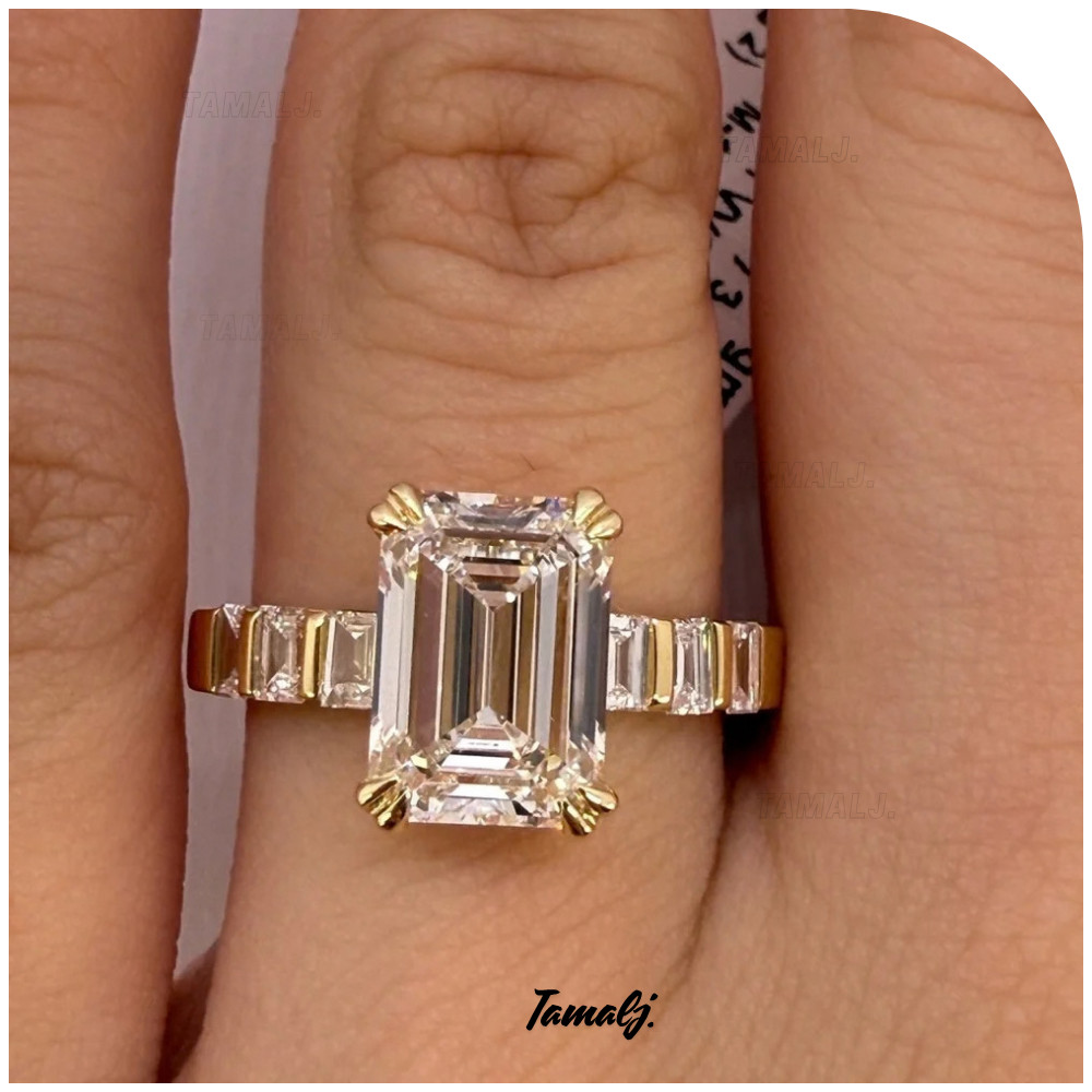 3 Ct Emerald Cut VVS1 Moissanite Engagement Wedding Ring 14k Yellow Gold Plated
