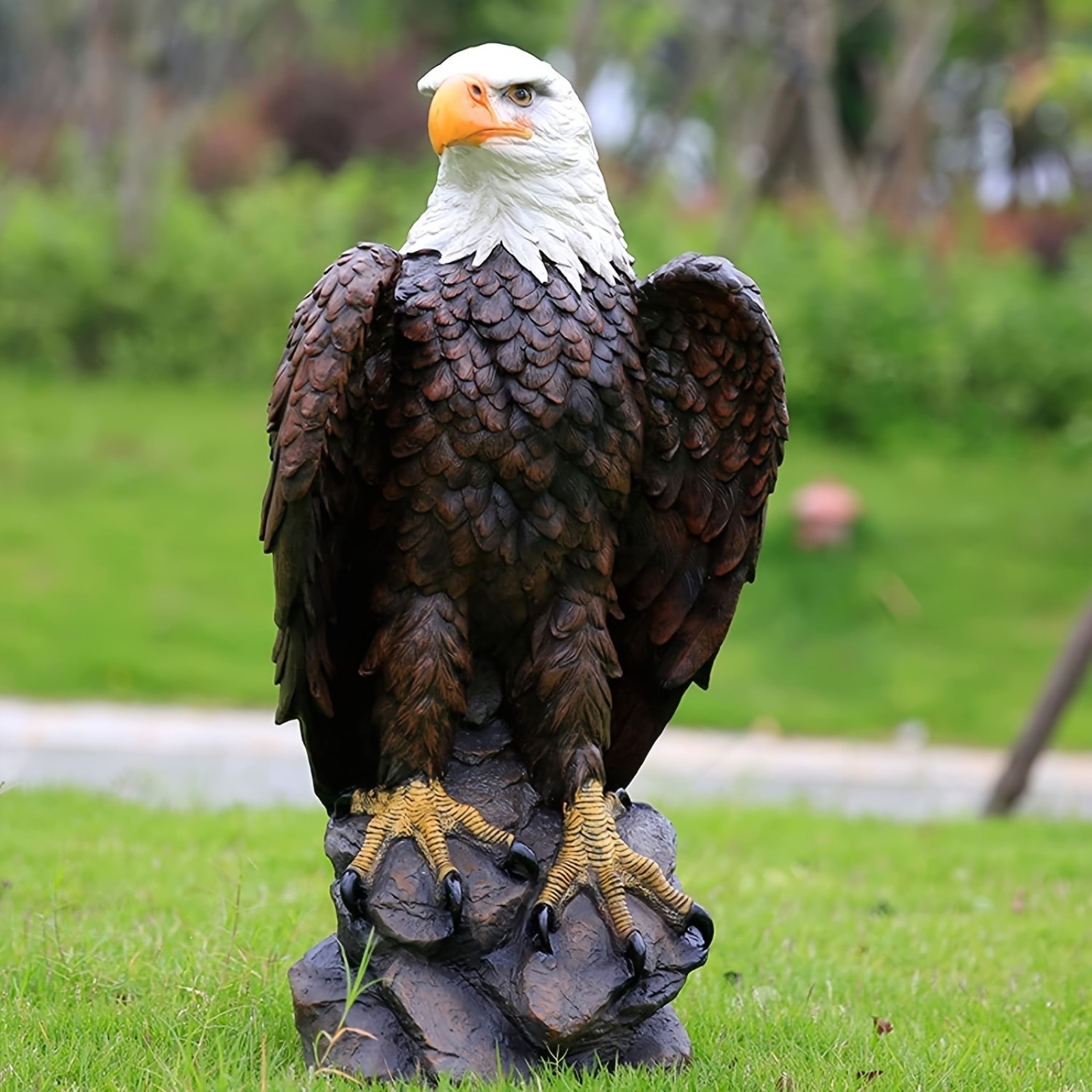 Large Standing Bald Eagle Garden Statue, Hand-Painted 24.4\