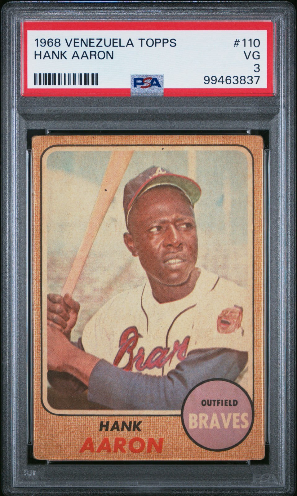 HANK AARON 1968 Topps Venezuelan #110 Printed in Venezuela PSA 3 VG *Pop 2*