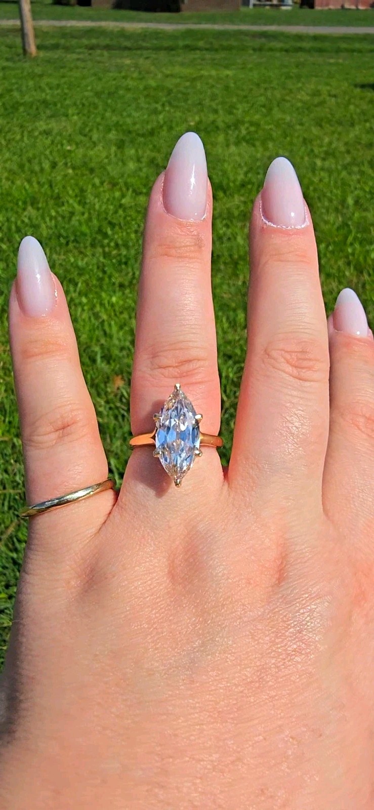 5.05ct Champagne Antique Cut Marquise Lab Created Diamond Ring