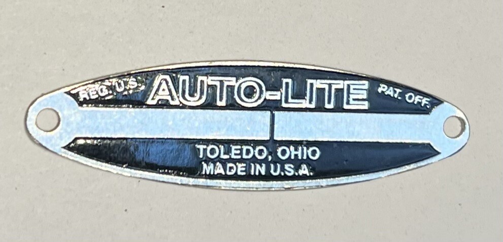Vintage Auto-Lite Metal Data Tag NOS Metal Data Tag Badge Plate