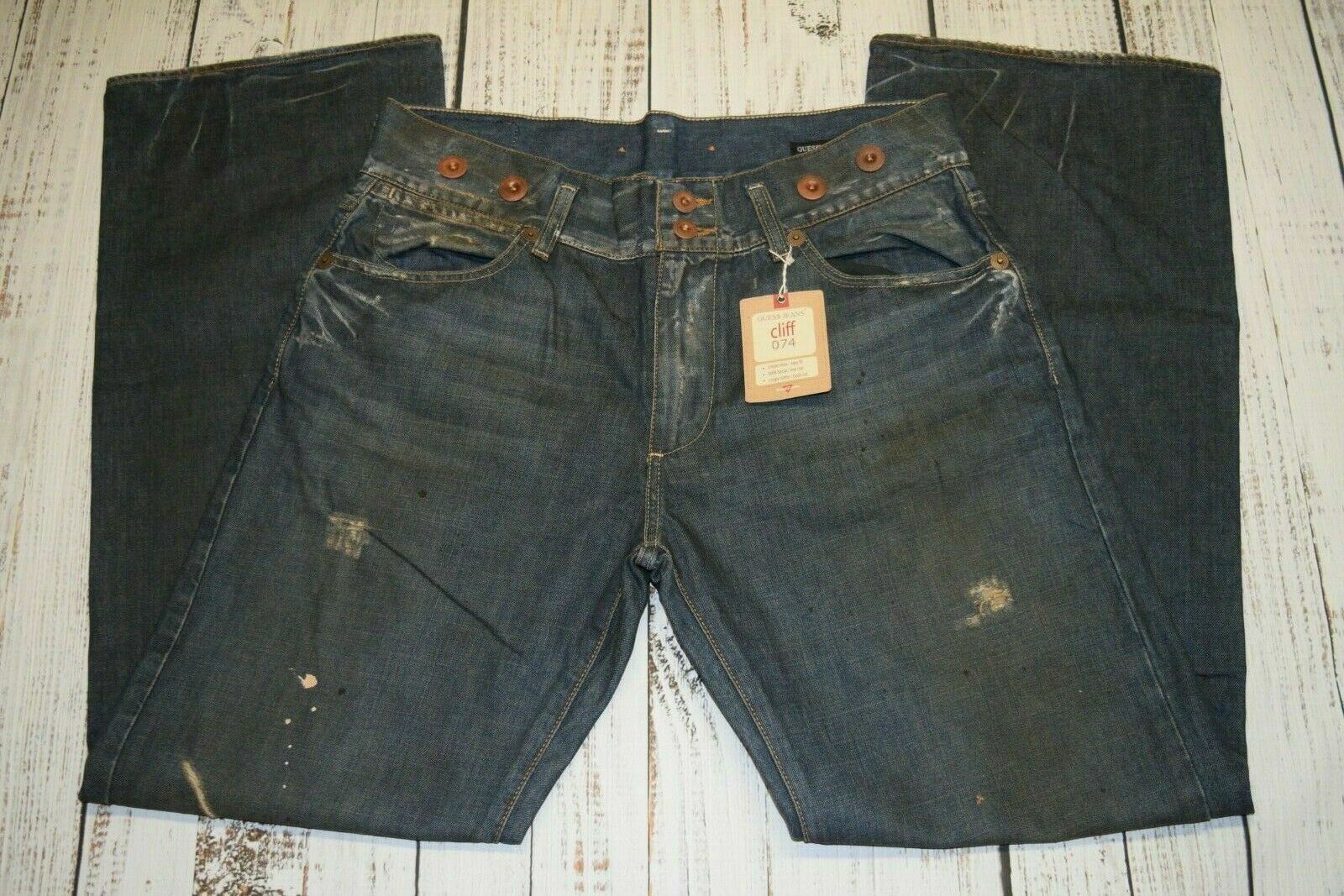 NWT VTG Guess Jeans Cliff 074 Miner Bootcut Blue Mens Size 34 Distressed 1800\'s NWT VTG Guess Jeans Cliff 074 Miner Bootcut Blue Mens Size 34 Distressed 1800\'s
