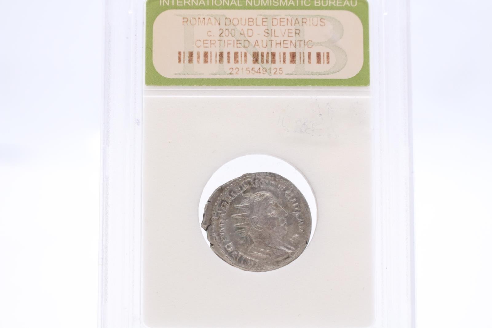 Ancient Roman Silver Double Denarius C. 200 AD INB Certified Authentic Coin