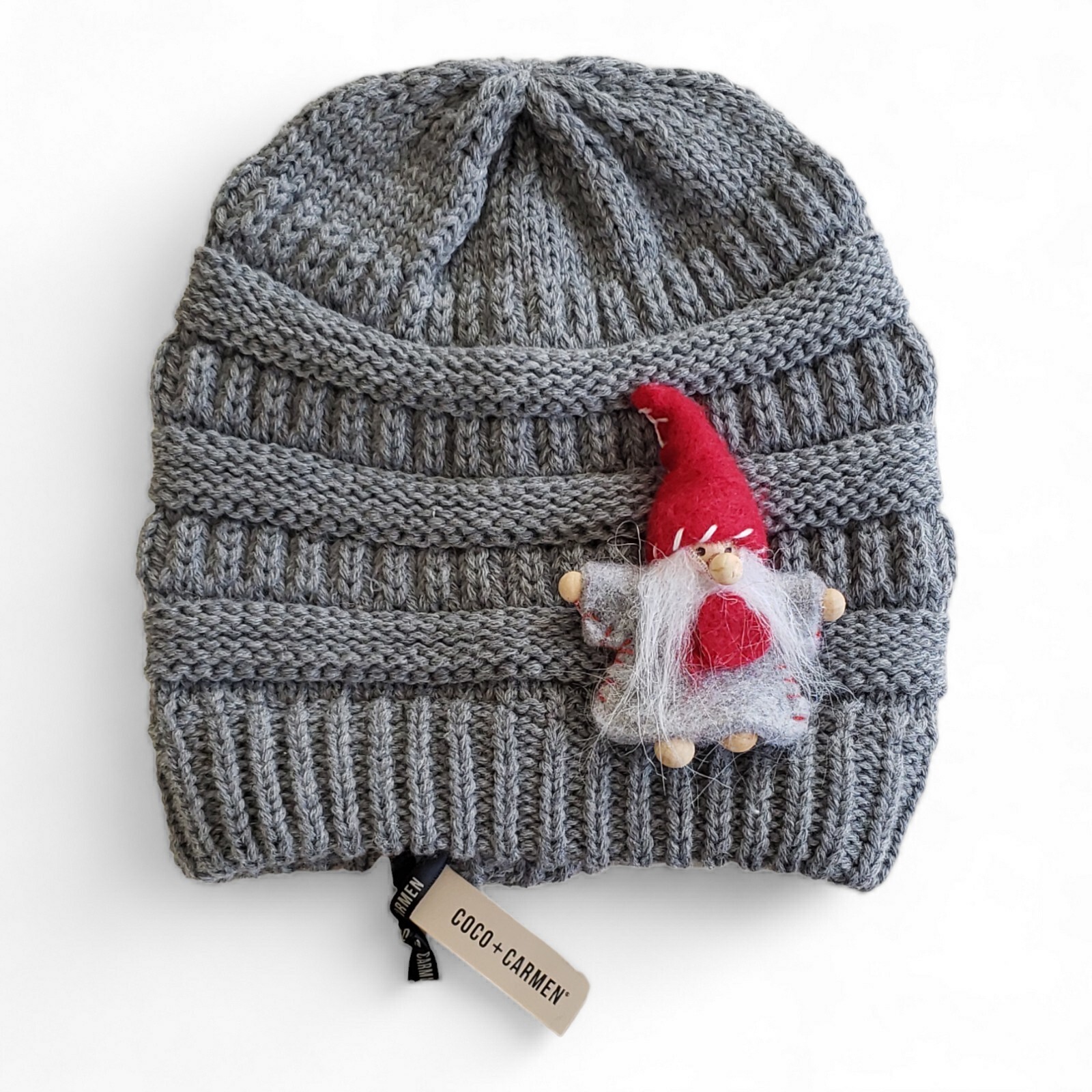 Coco + Carmen Cable Knitted Gray Felted Gnome Beanie Hat One Size Coco + Carmen Cable Knitted Gray Felted Gnome Beanie Hat One Size