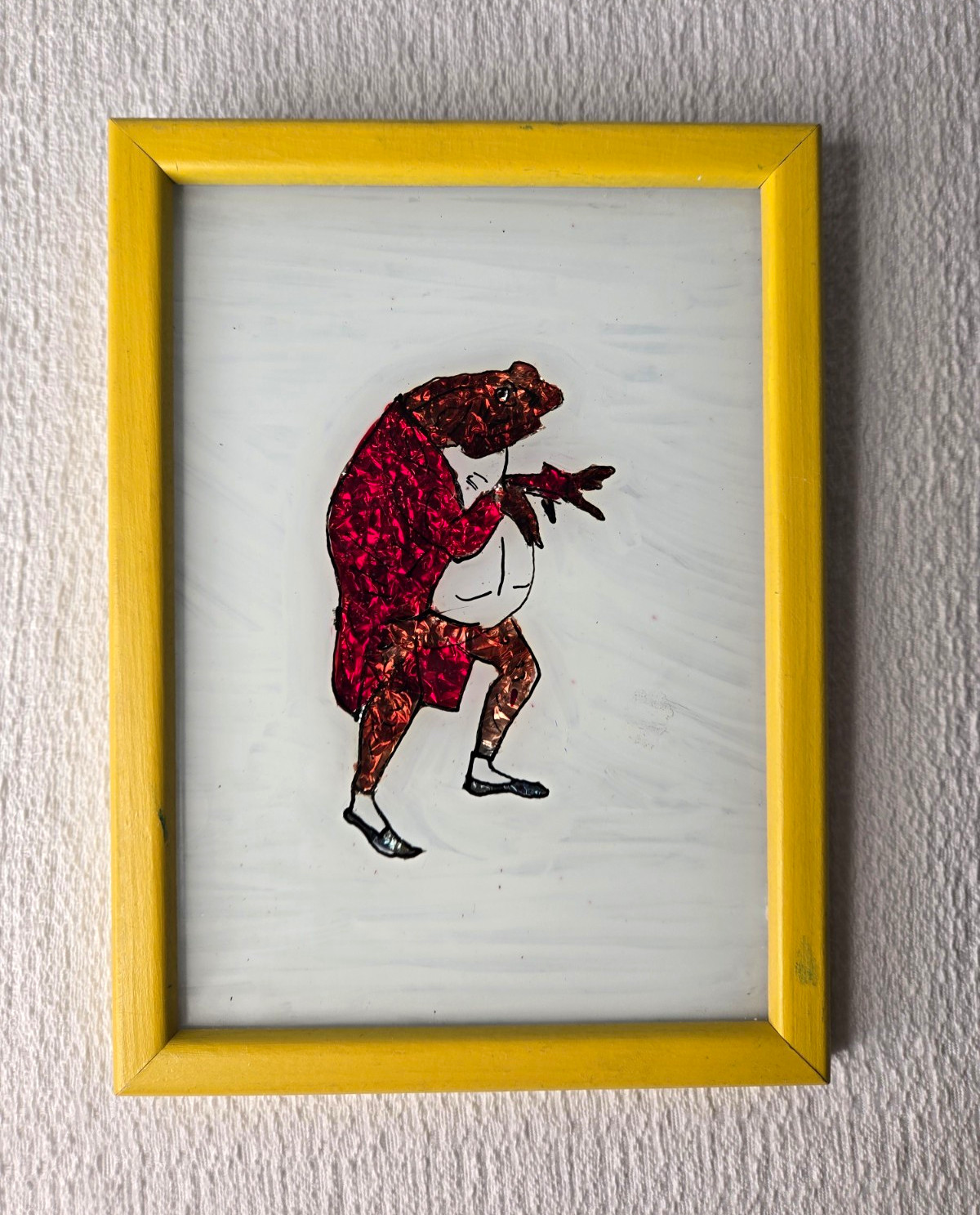 Vintage Mr. Jeremy Fisher Reverse Glass Foil Art Framed 5x7 Tinsel Fairy Tale
