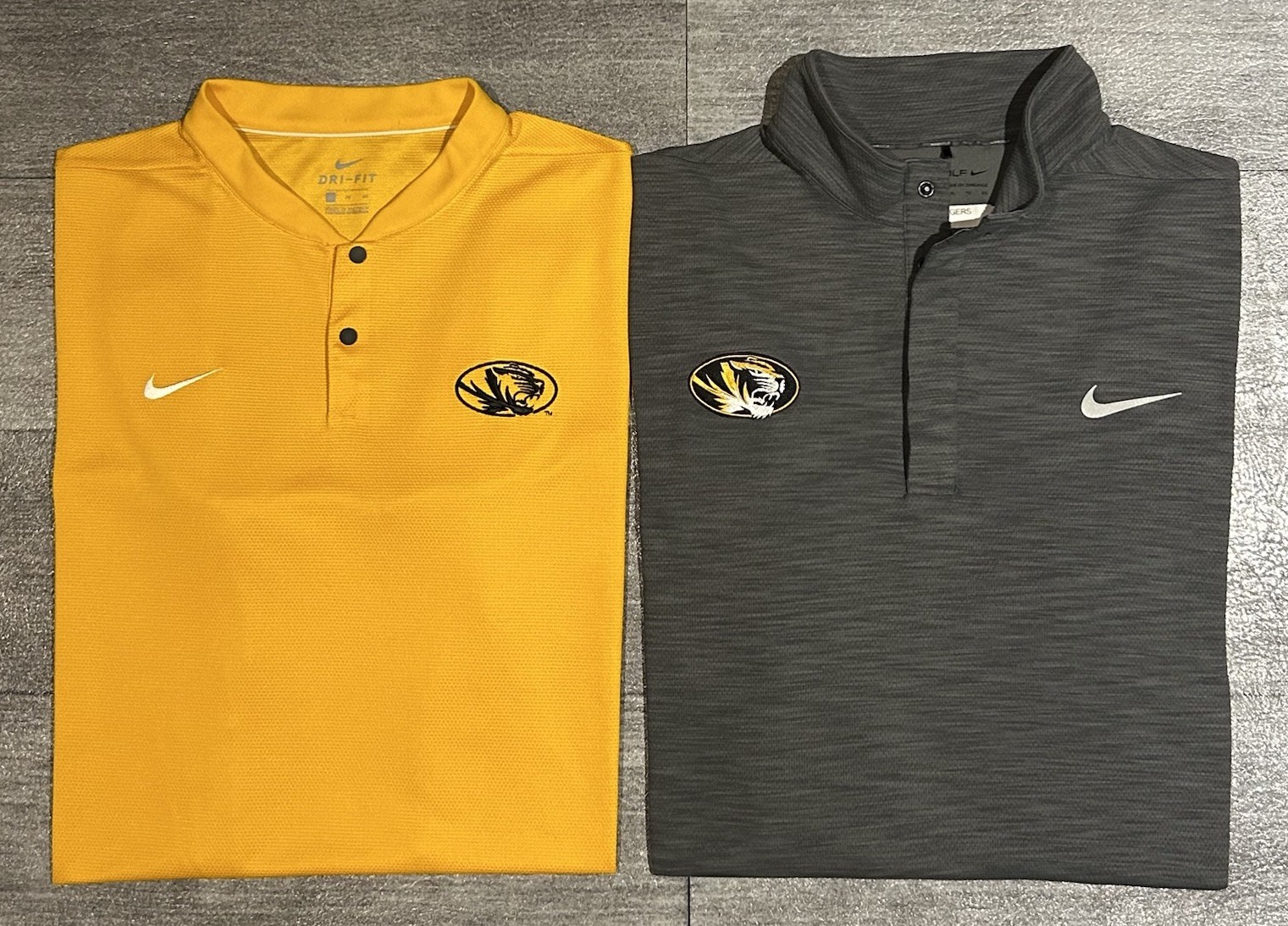 Nike Lot Of 2 Missouri Tigers Gameday Fit 1/4 Snap Pullover/Blade Polo Men’s XL