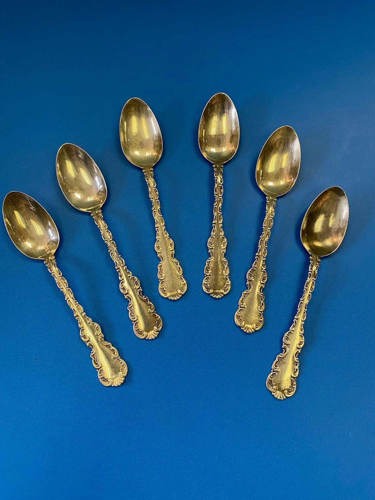 SET 6  Rare 1891 ANTIQUE WHITING MFG. LOUIS XV  STERLING SILVER TEASPOONS 5 1/4\