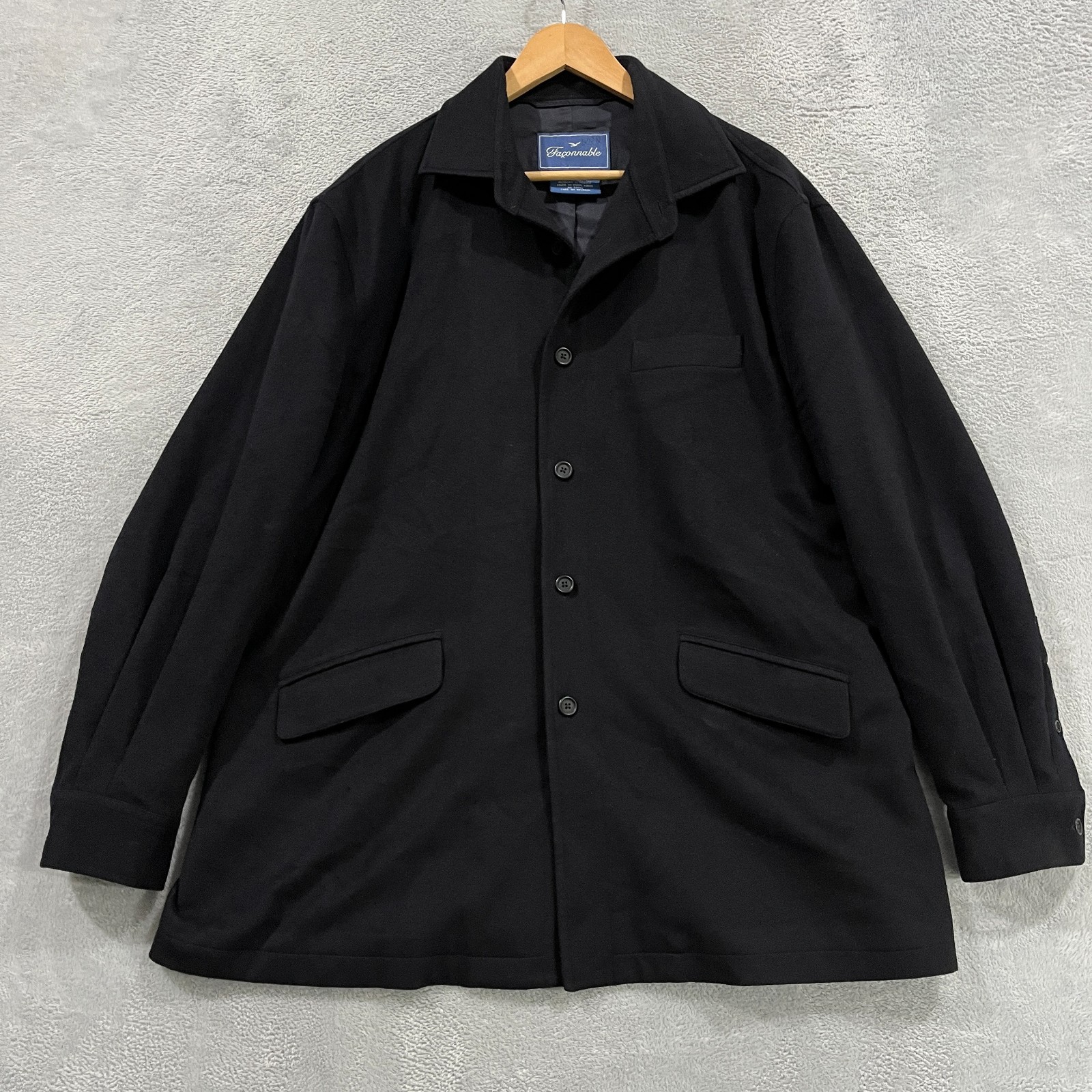 Vintage Faconnable Trencn Coat Jacket Large 100% Wool Academia Minimalist 90s