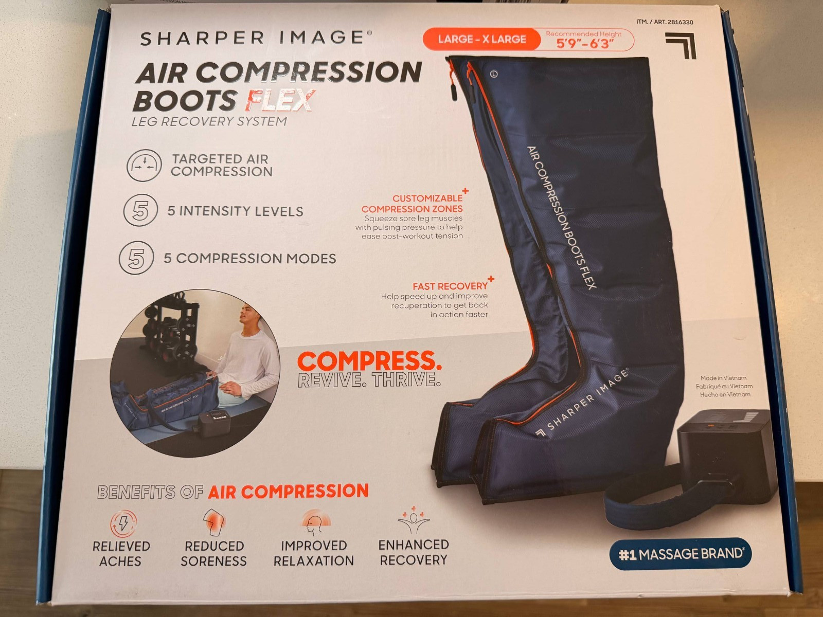 Sharper Image Air Compression Boots Flex Leg Recovery System Large/XLarge (Blue)