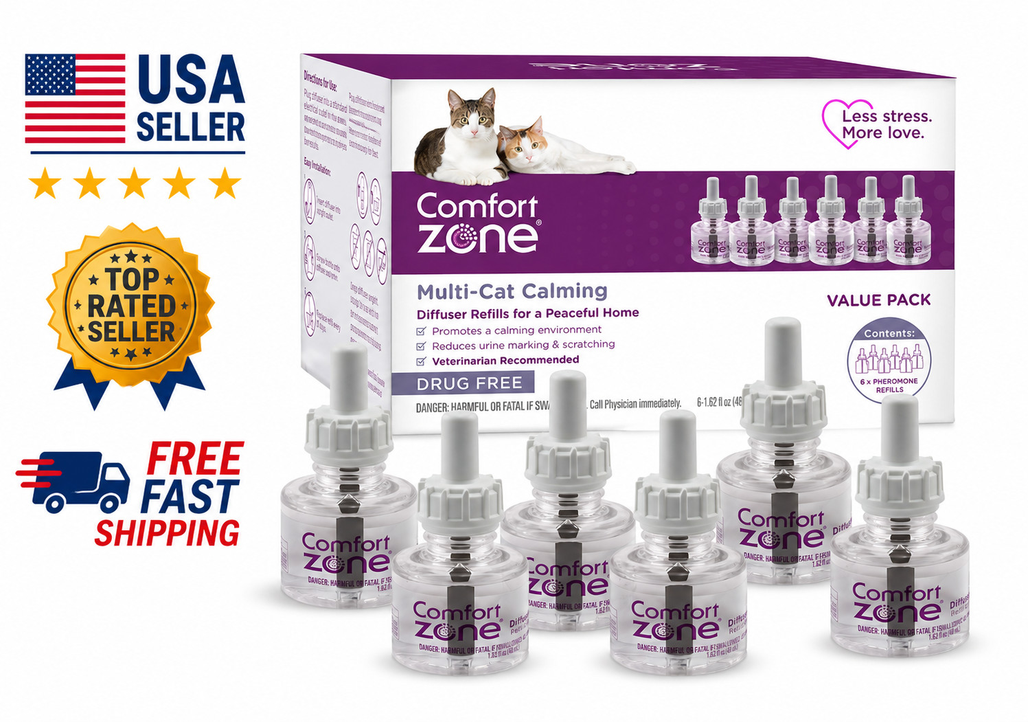 Comfort Zone MultiCat Cat Calming Pheromone Diffuser Refills 6 Pack