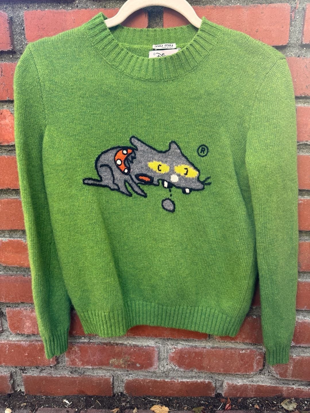 Miu Miu Disney Wool Sweater Size 38 Green Cat Graphic