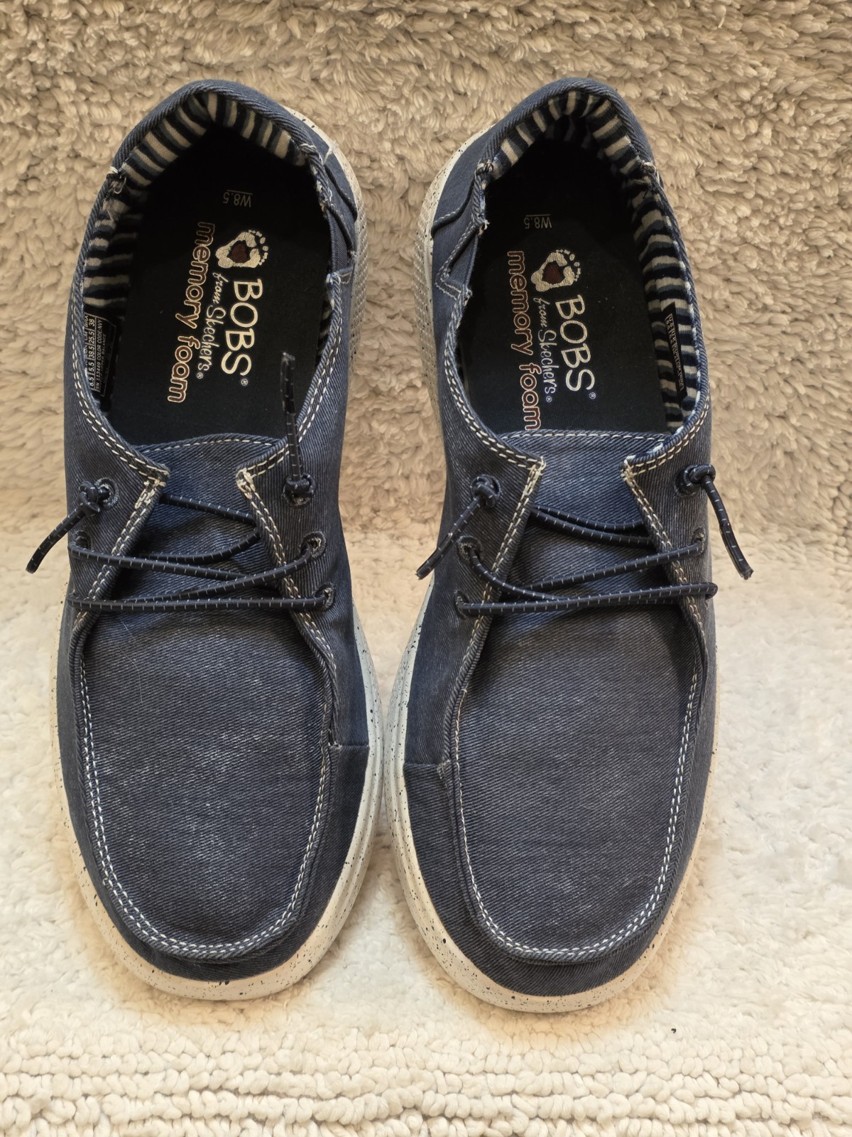 BOBS by Skechers Women 8.5 Memory Foam Blue Denim Slip On Loafers Casual