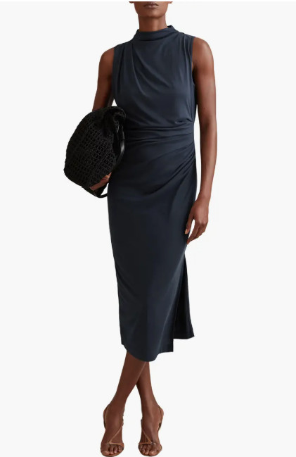REISS Beaux Modal Blend Ruched Midi Dress - size Large - Navy REISS Beaux Modal Blend Ruched Midi Dress - size Large - Navy