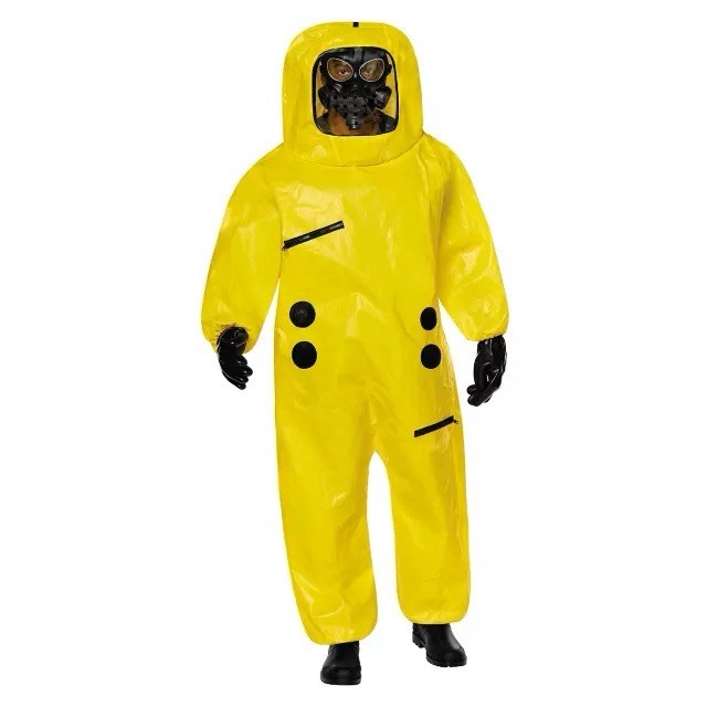 05133244 Spirit Halloween Adult Yellow Async Hazmat Suit Backrooms Size Varies