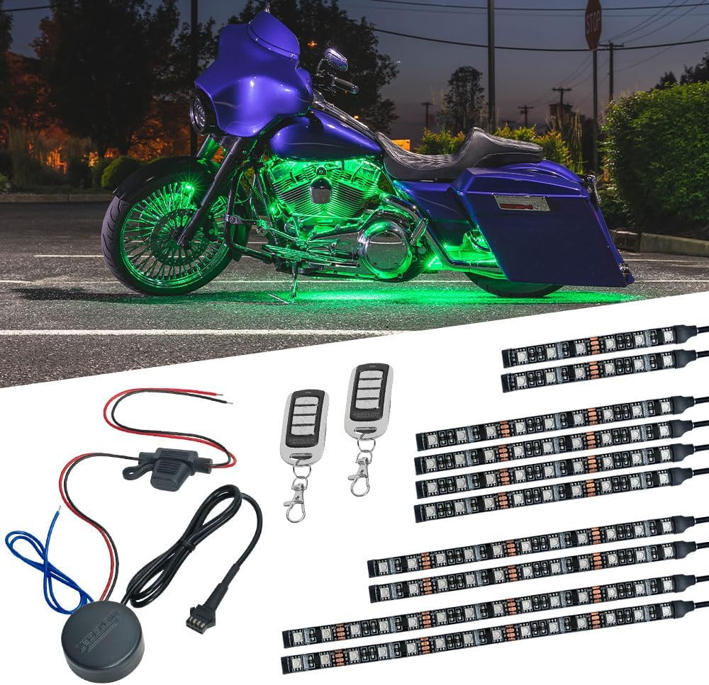 10Pc LED Motorcycle Underglow Lighting Kit 18 Colors Brake Light Remote Control