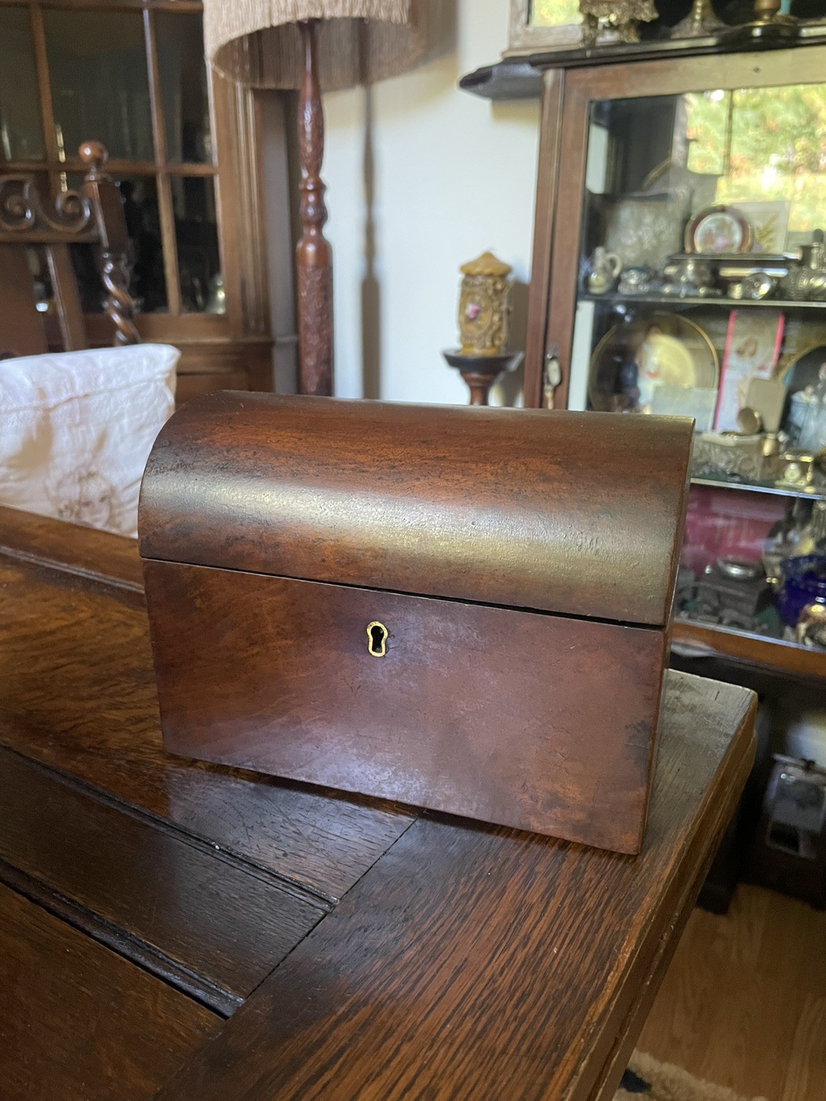 Antique Wooden Tea Caddy Box , with working Key & Lock Antique Wooden Tea Caddy Box , with working Key & Lock