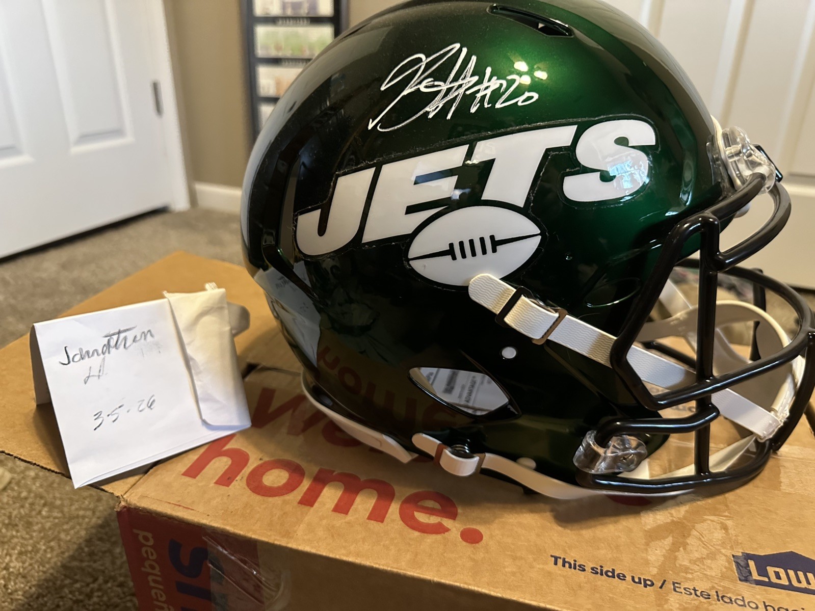 Breece Hall autographed helmet Breece Hall autographed helmet
