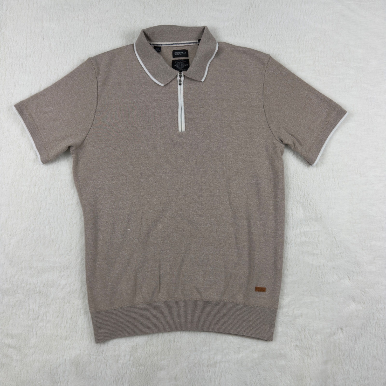Buffalo David Bitton Mens Tan Heather Quarter Zip Polo Shirt Short Sleeve Size M Buffalo David Bitton Mens Tan Heather Quarter Zip Polo Shirt Short Sleeve Size M