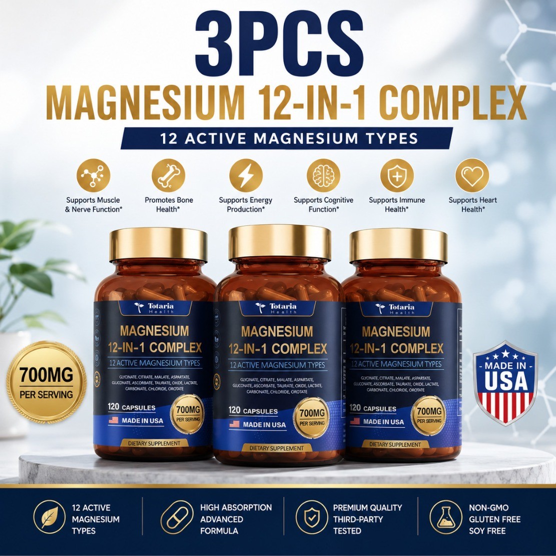 3-Bottle Totaria Magnesium 12-in-1 Complex 700mg Dietary Supplement