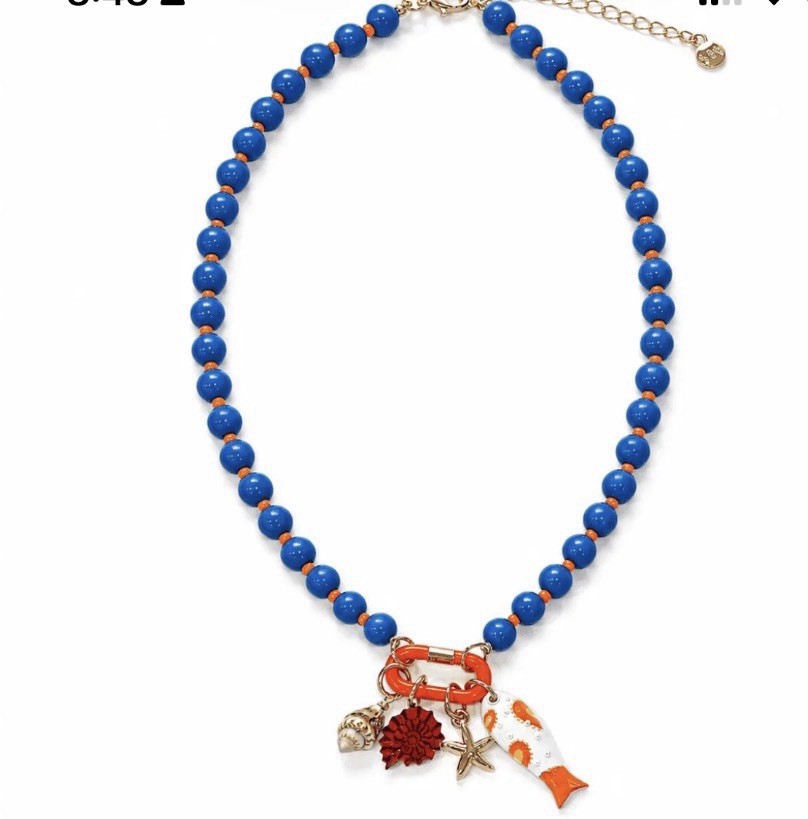 MAYAMAR Cobalt Blue Charm Pendant Necklace Marine Themed Resin Beads New MAYAMAR Cobalt Blue Charm Pendant Necklace Marine Themed Resin Beads New