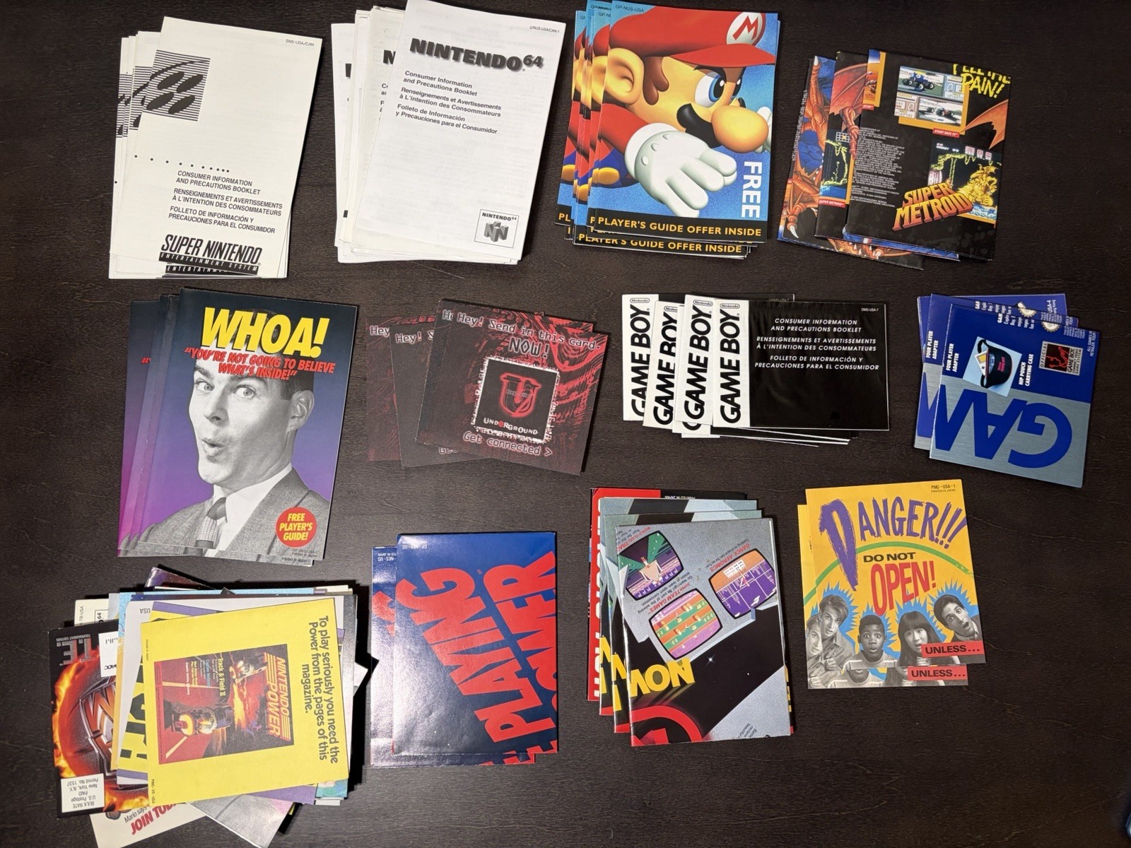 Large Lot - Super Nintendo 64 GameBoy NES Poster Precautions Booklet Whoa Insert