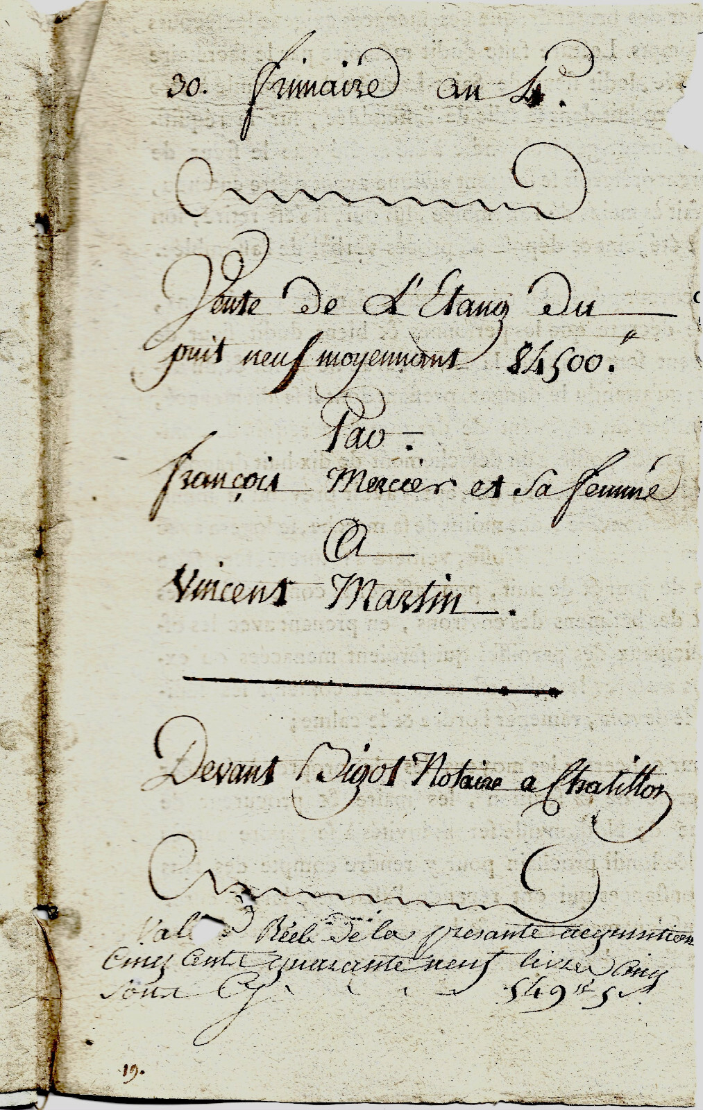 1796 Sale A Pond Séquestre Emigrant Montmorency, Châtillon-en-dunois Mercier