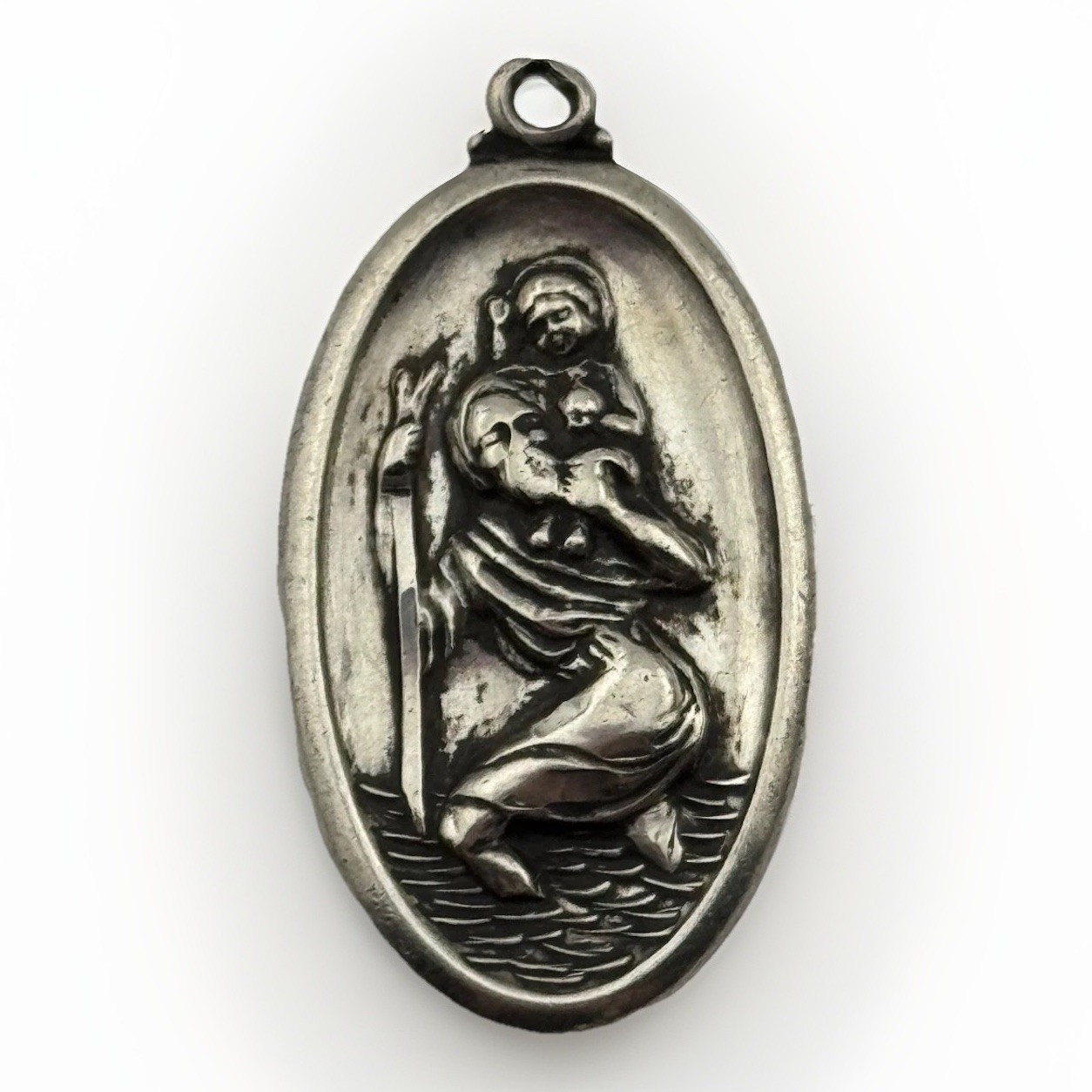 Vintage Theda Sterling Silver Saint St Christopher Medal Pendant Oval Shape Vintage Theda Sterling Silver Saint St Christopher Medal Pendant Oval Shape