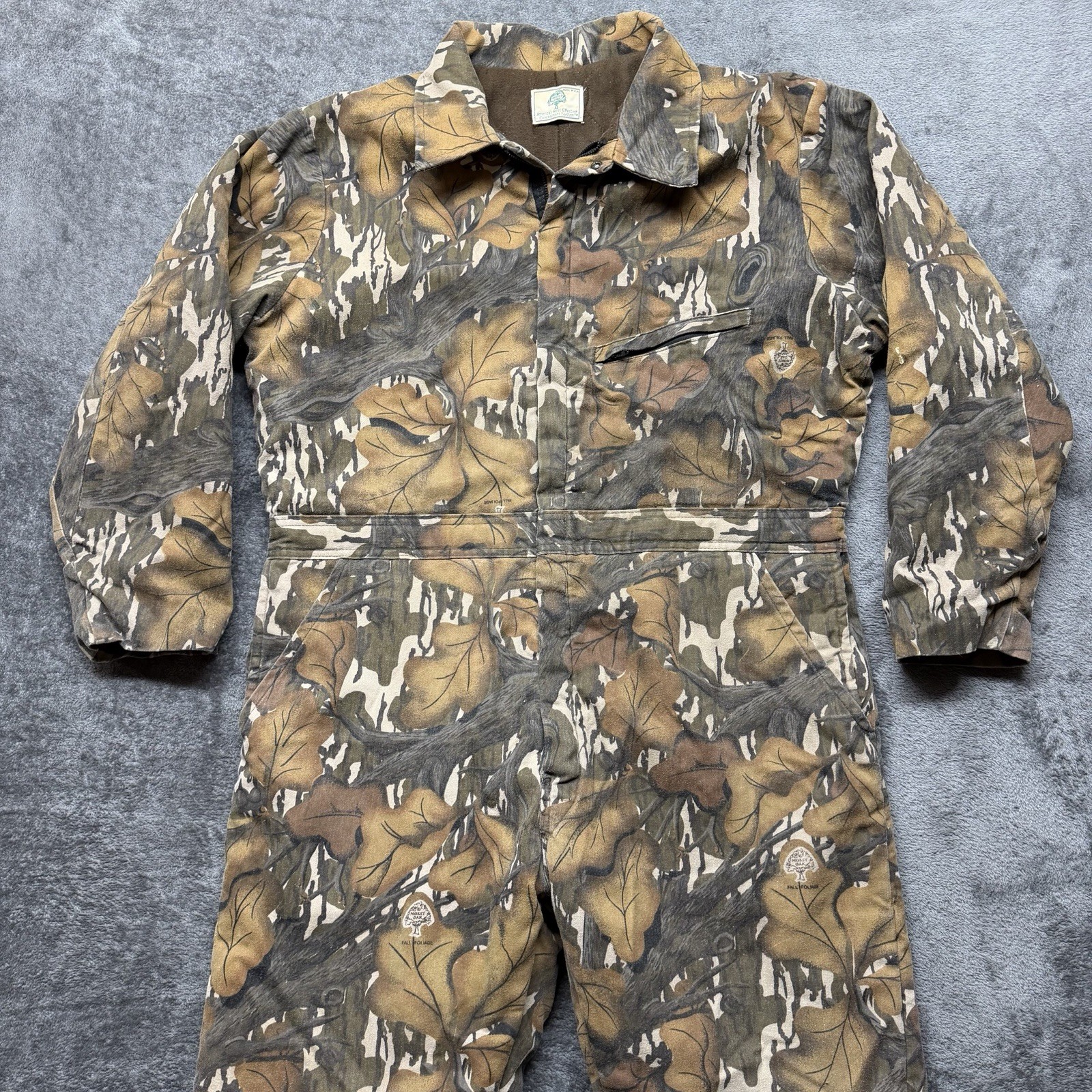 Vintage Mossy Oak Coveralls Mens XL Camo Insulated Fall Foliage Hunting USA Made