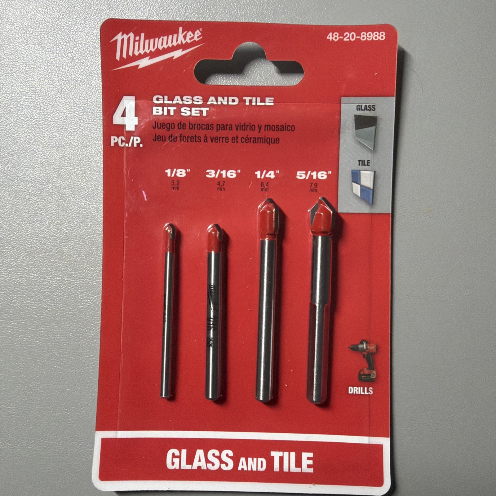 Milwaukee 48-20-8988 4PC Glass and Tile Bit Set Milwaukee 48-20-8988 4PC Glass and Tile Bit Set