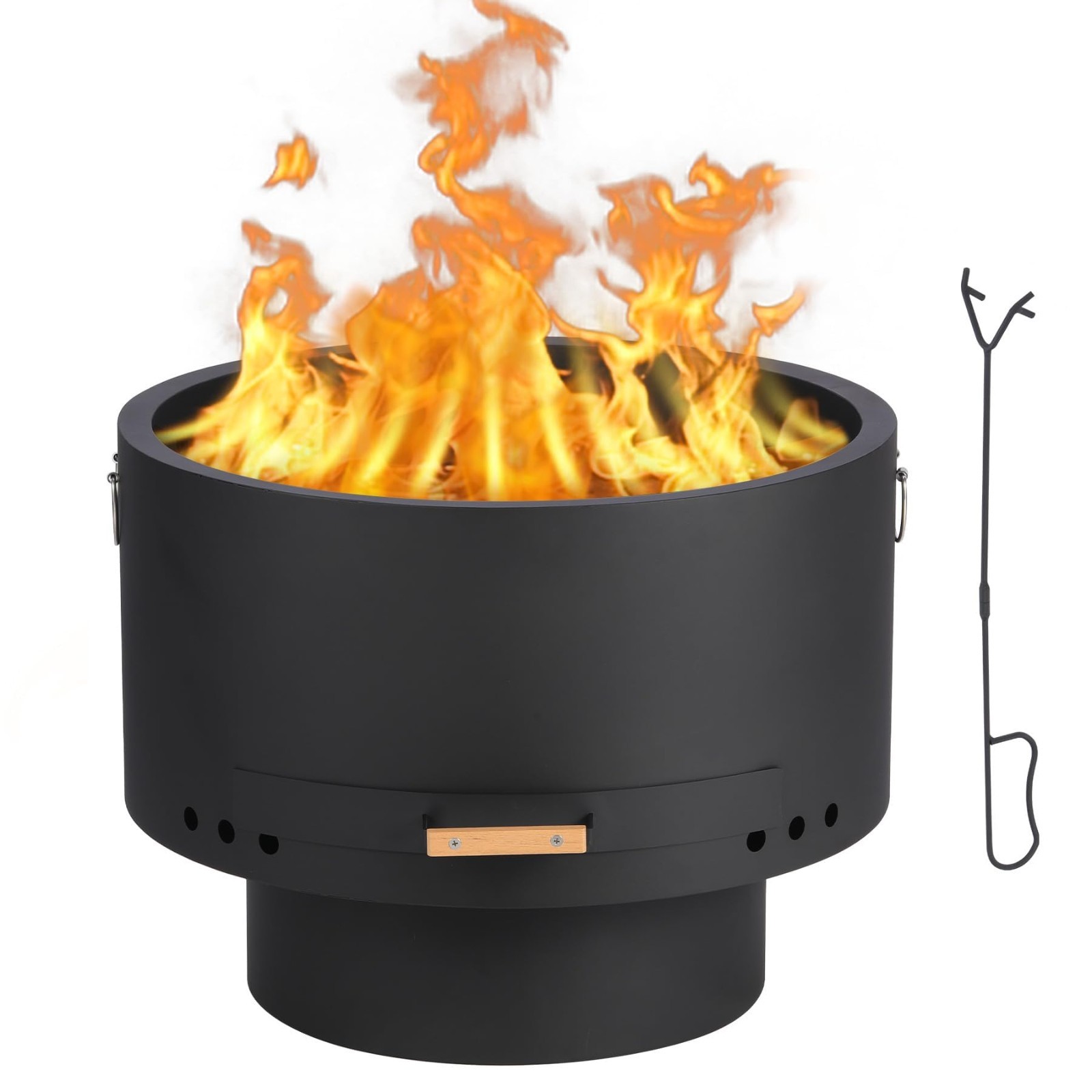26\'\' Smokeless Fire Pit Removable Ash Pan Lid Poker Dust Bag Outdoor BBQ Camping