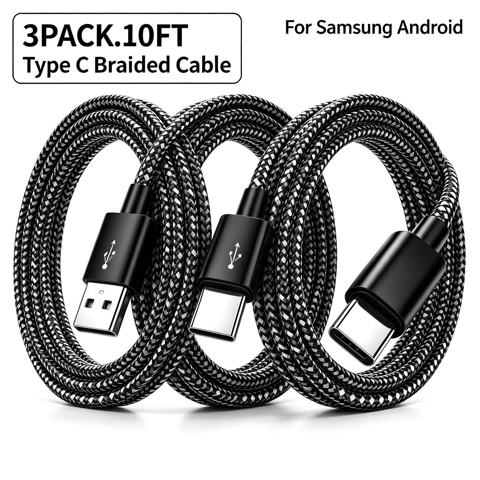 3X 10FT Extra Long Type C FAST Charger Cable for Samsung Galaxy iPhone 15 16 17