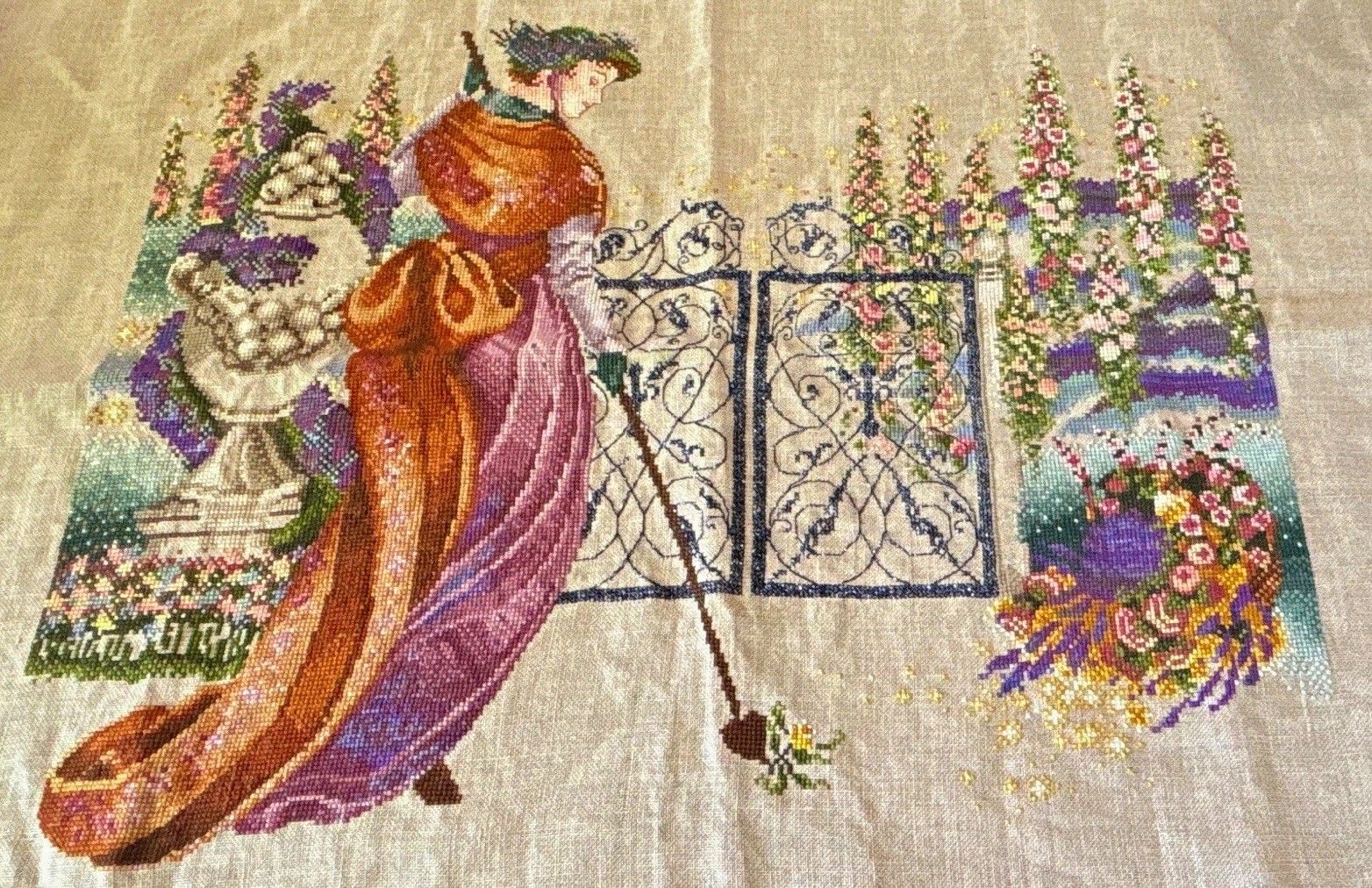 Finished Cross Stitch Mirabilia My Lady\'s Garden Nora Corbett Completed Unframed