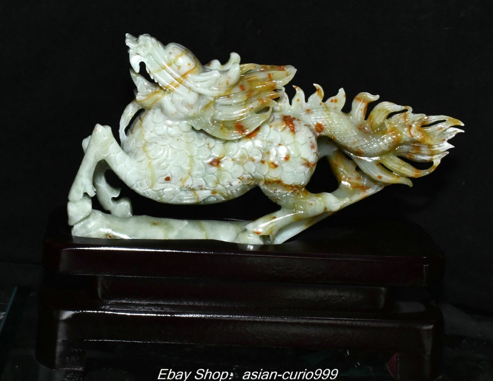 9.4\'\' China Dynasty Natural Xiu Jade Carved Dragon Loong Beast Animal Statue