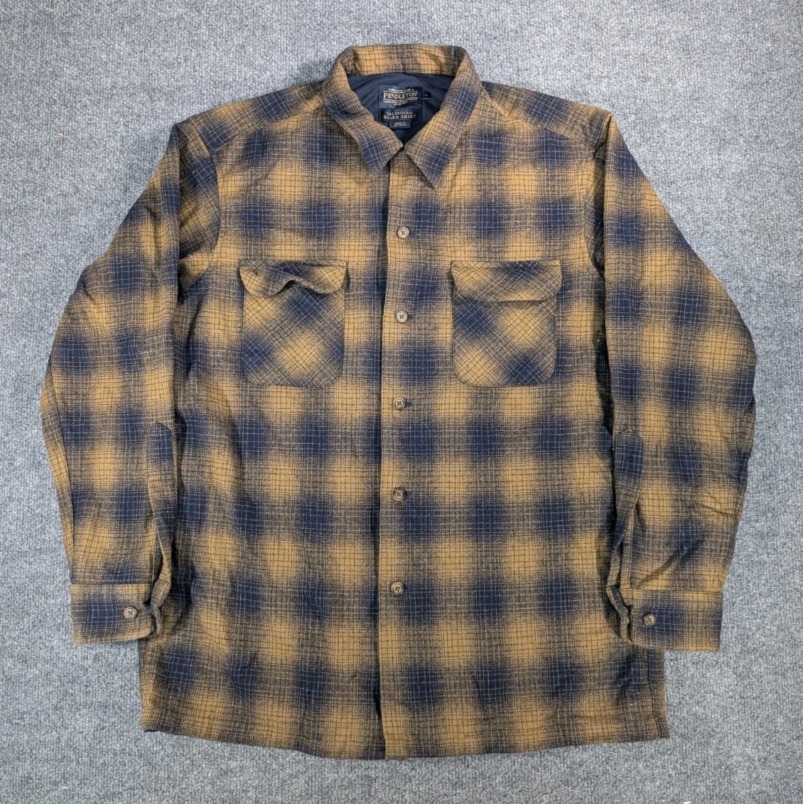 Pendleton Wool Board Shirt Plaid Mens Size Large Orange Shadow Plaid Black