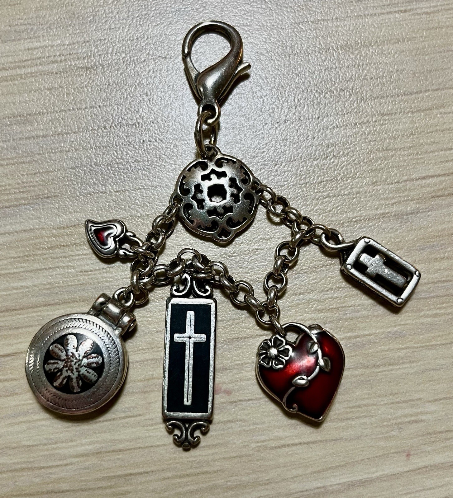 vintage Brighton Silver-Tone Multi-Charm Keychain / Bag Fob. vintage Brighton Silver-Tone Multi-Charm Keychain / Bag Fob.