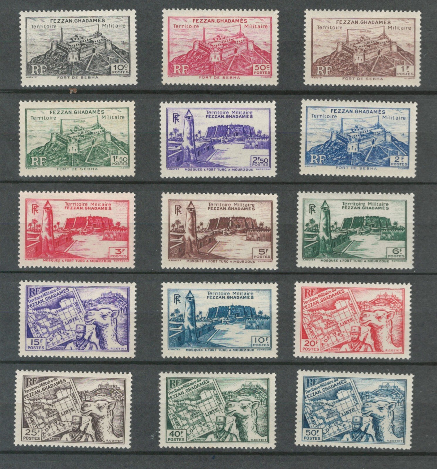 FEZZAN FRENCH MILITARY TERRITORIES MOSQUES & PORT MNH SET STAMPS  Lot (FRCL 98)