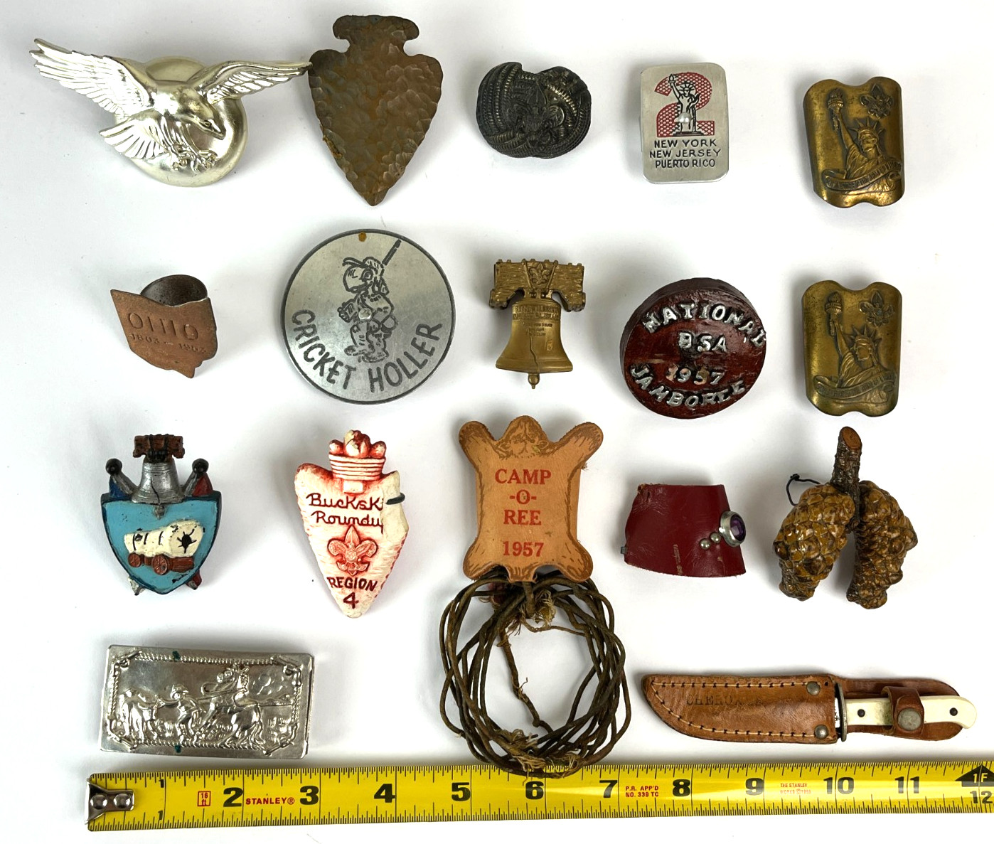 1950\'s BSA Neckerchief Slide lot of 18 Handmade Wood Copper National Jamboree