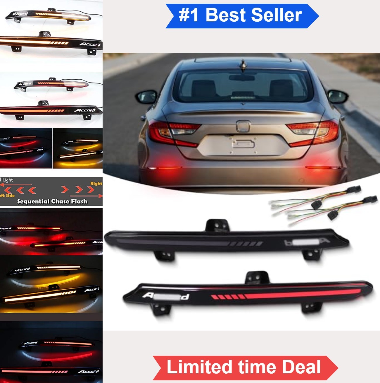 LED Rear Fog Bumper Reflector Brake Tail Sequential Turn Signal Lights 2 Pack