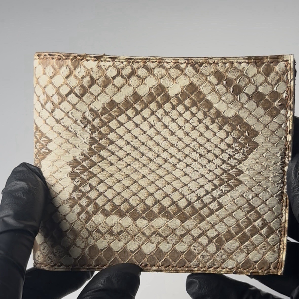 Natural Burmese Python bifold wallet with cognac brown goat interior