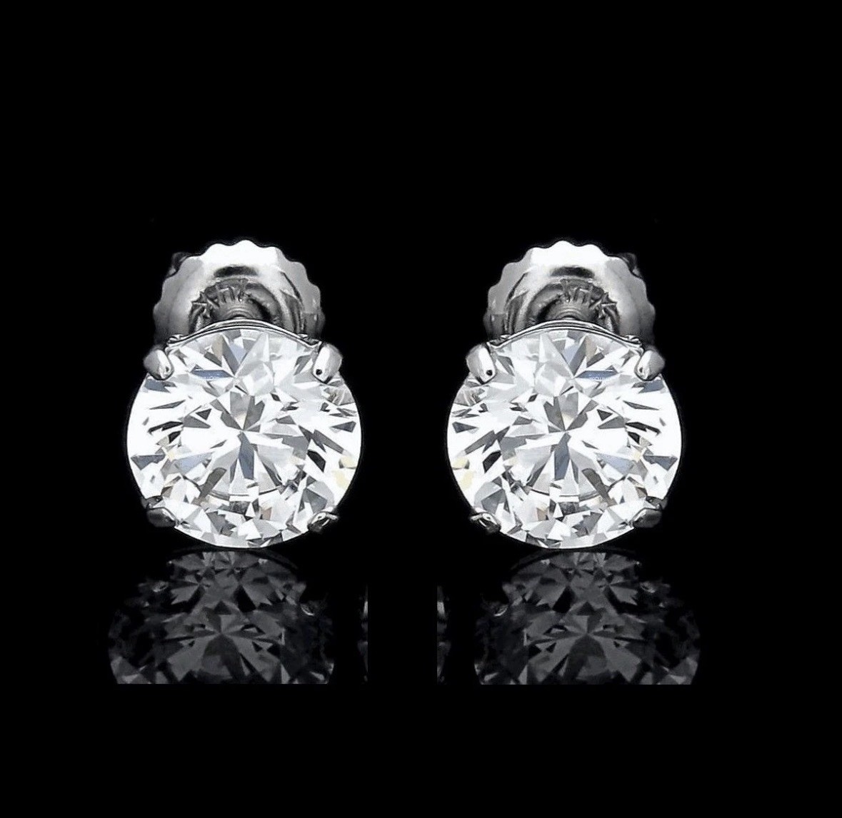 6 CT ROUND CUT VVS1/D LAB CREATED EARRINGS 14K WHITE GOLD  SCREW-BACK 9MM GIFT