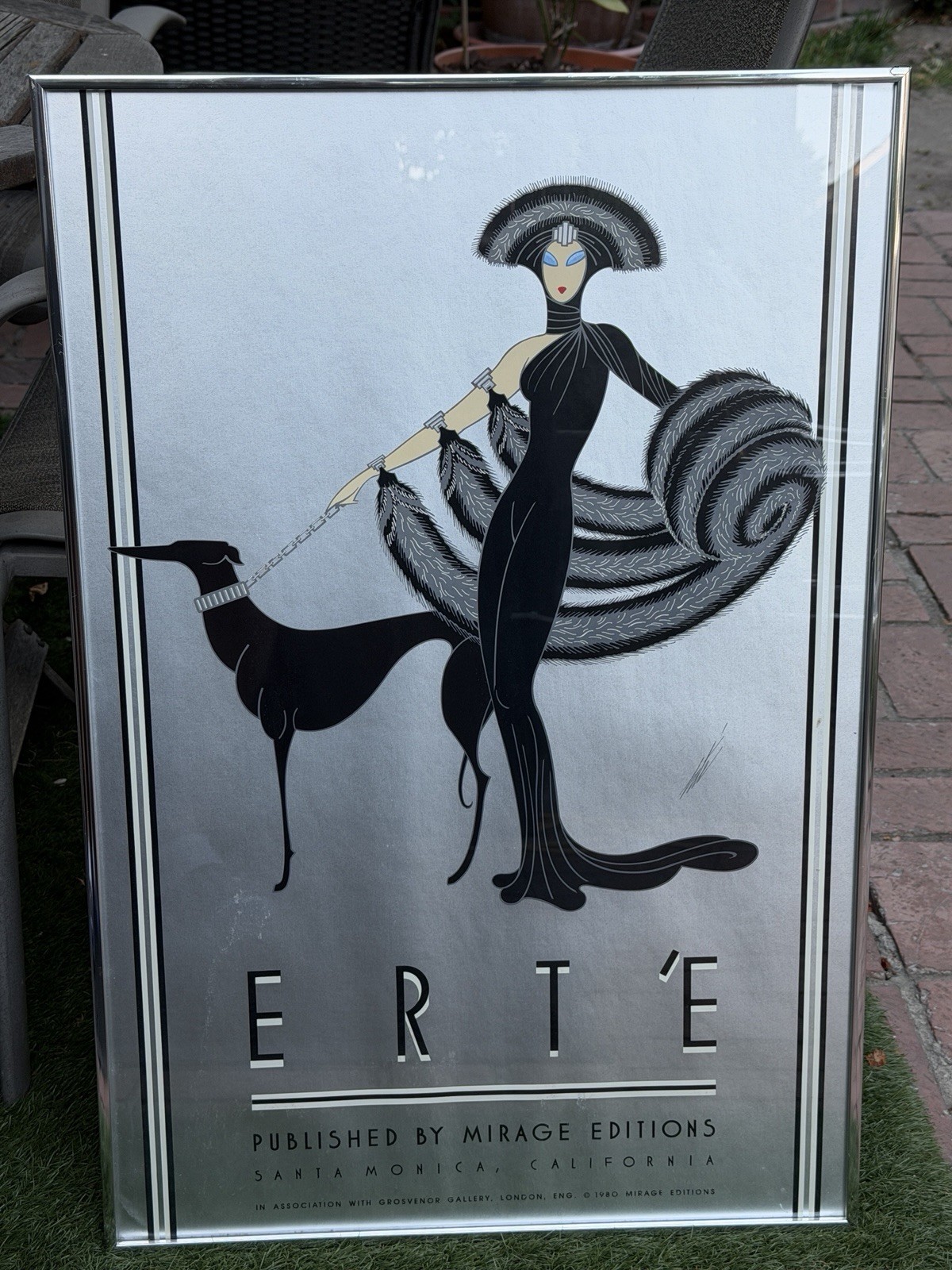 Framed Vintage ERTE Symphony in Black Mirage Editions Silver Foil Poster 1980 Framed Vintage ERTE Symphony in Black Mirage Editions Silver Foil Poster 1980