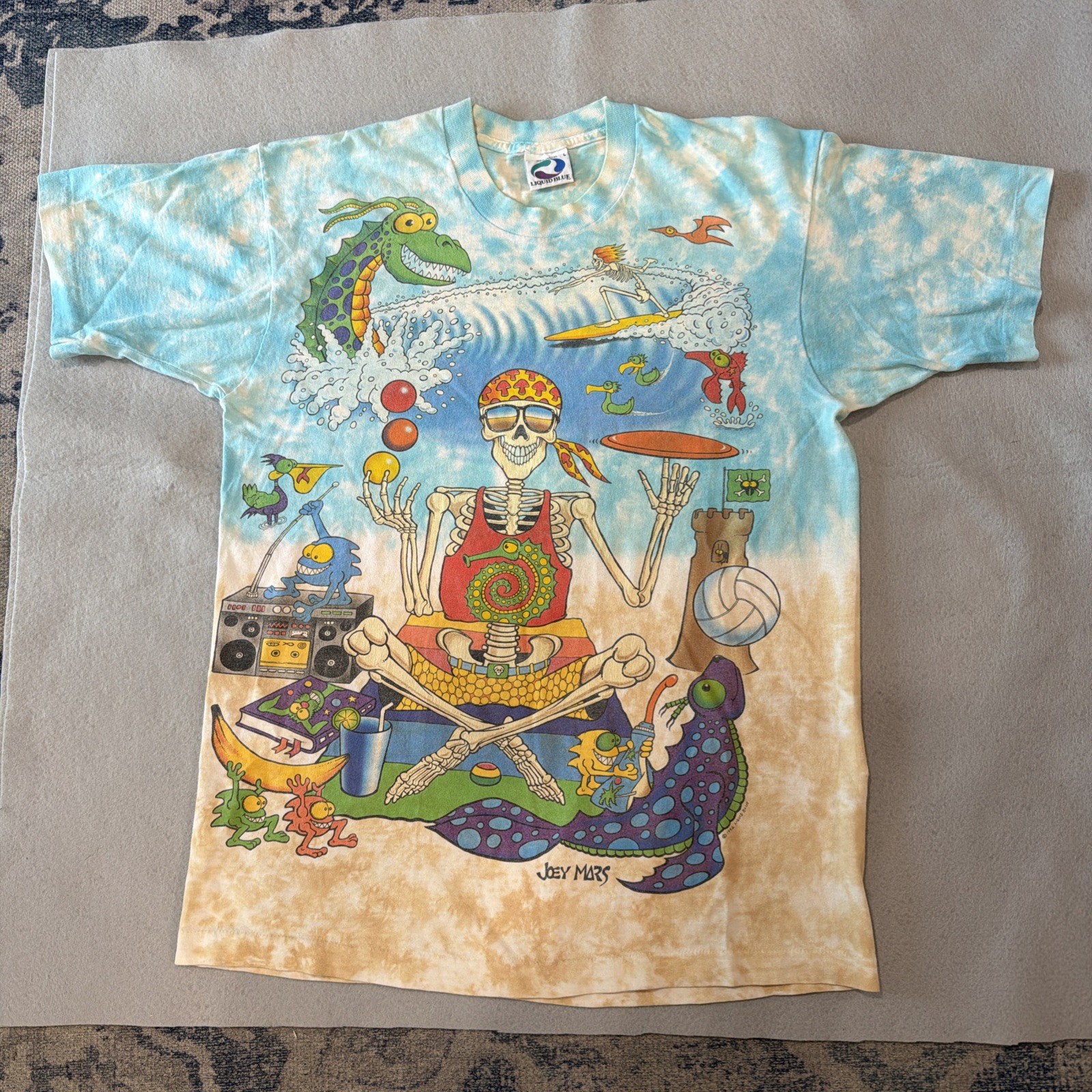 Vintage 90s Liquid Blue Joey Mars Art T Shirt L Tie Dye Skull 1992